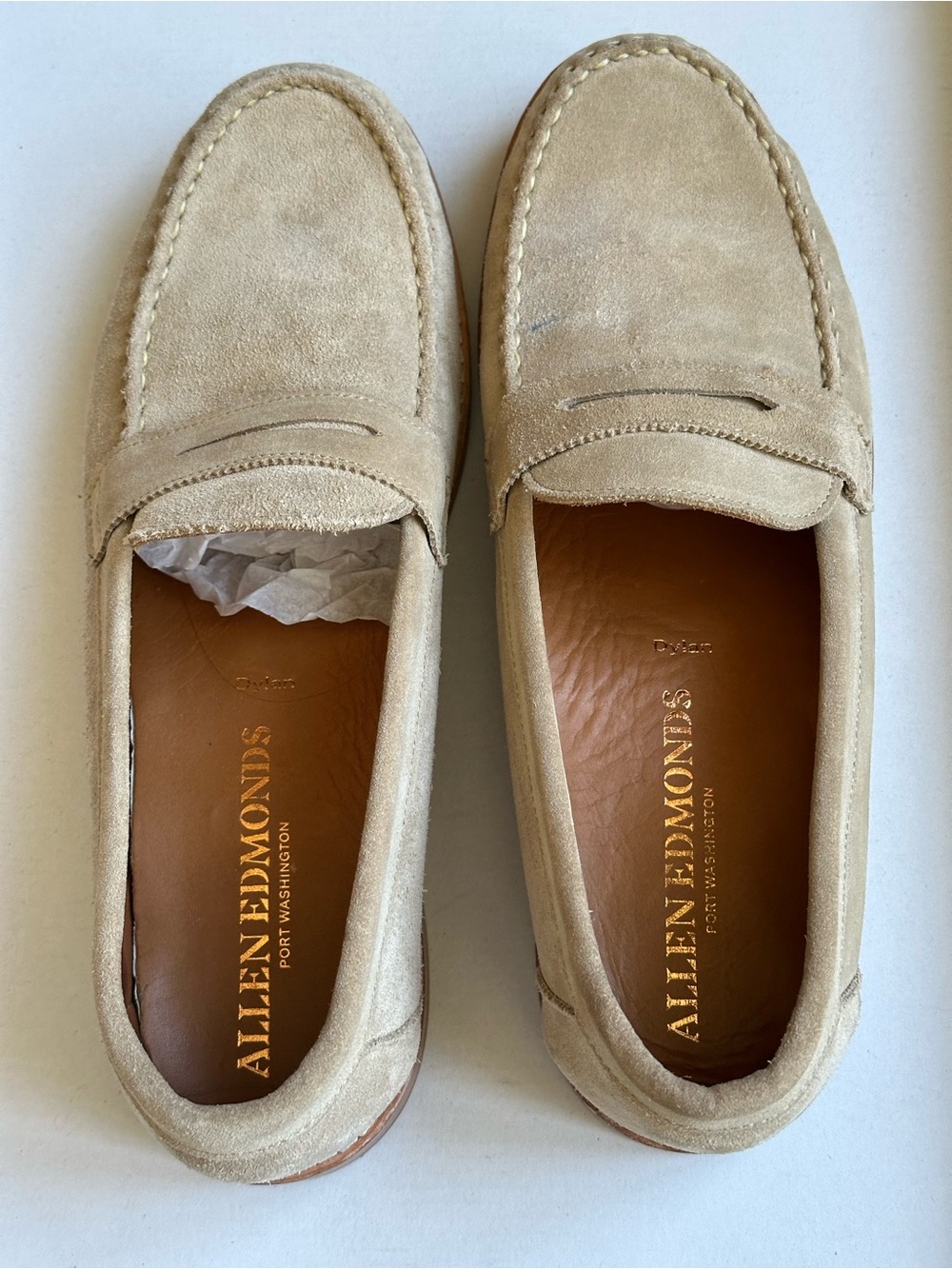 Allen Edmonds Men's Tan Suede Penny Loafers - Picture 8 of 16